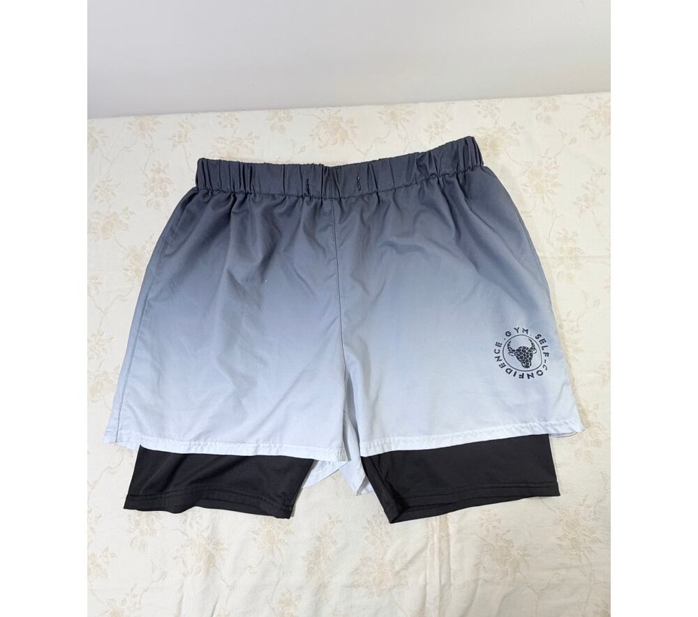 Gym Self Confidence Men's 2 in 1 Running Shorts XL Black Gray Ombre Athletic